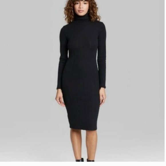 Wild Fable Long Sleeve Black Turtleneck MIDI Dress XXL - Picture 1 of 12